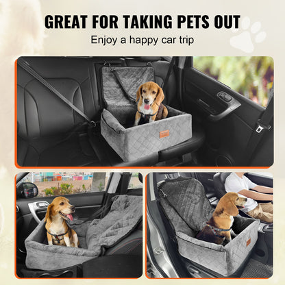 VEVOR Dog Car Seat, Dog Booster Seat for Car with A Storage Pocket, Clip-On Safety Leash, Sponge and PP Cotton Filling, Dog Car Bed for Small & Medium Dog up to 40lbs, Gray - CWZGQCZYHSSFX5CLMV0 - view 7