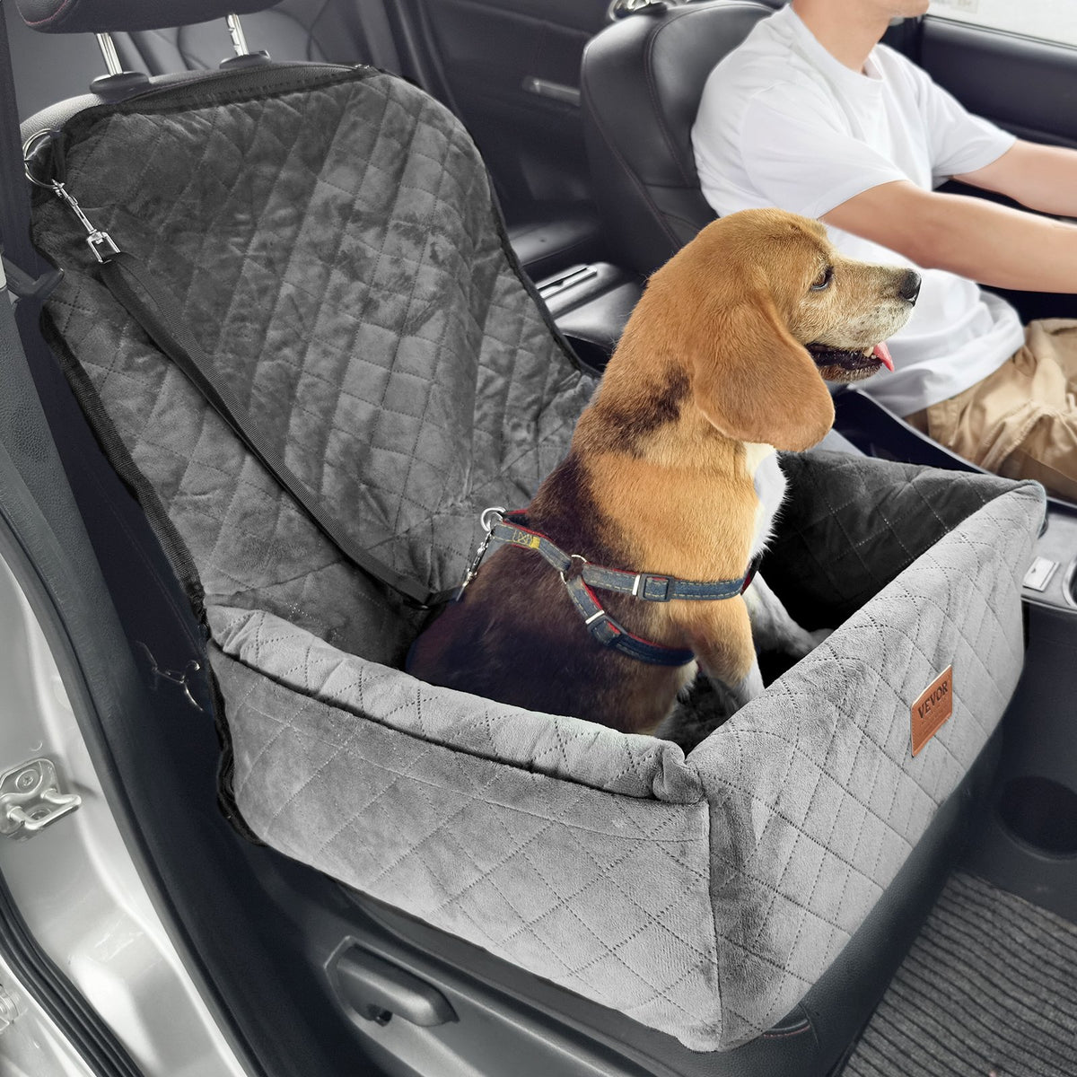 VEVOR Dog Car Seat, Dog Booster Seat for Car with A Storage Pocket, Clip-On Safety Leash, Sponge and PP Cotton Filling, Dog Car Bed for Small & Medium Dog up to 40lbs, Gray - CWZGQCZYHSSFX5CLMV0 - view 9