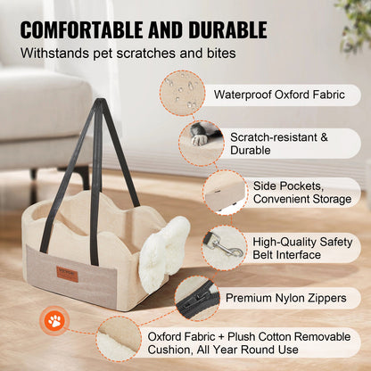 VEVOR Console Dog Car Seat, Center Console Dog Booster Seat for Small Dog, Pet Car Seat for Car Armrest with Clip-On Leash, Adjustable Straps, Supports up to 8lbs, Light Brown - CWZGQCZYQHSXR152ZV0 - view 4