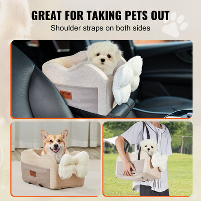 VEVOR Console Dog Car Seat, Center Console Dog Booster Seat for Small Dog, Pet Car Seat for Car Armrest with Clip-On Leash, Adjustable Straps, Supports up to 8lbs, Light Brown - CWZGQCZYQHSXR152ZV0 - view 7