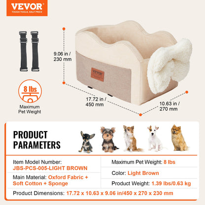 VEVOR Console Dog Car Seat, Center Console Dog Booster Seat for Small Dog, Pet Car Seat for Car Armrest with Clip-On Leash, Adjustable Straps, Supports up to 8lbs, Light Brown - CWZGQCZYQHSXR152ZV0 - view 8