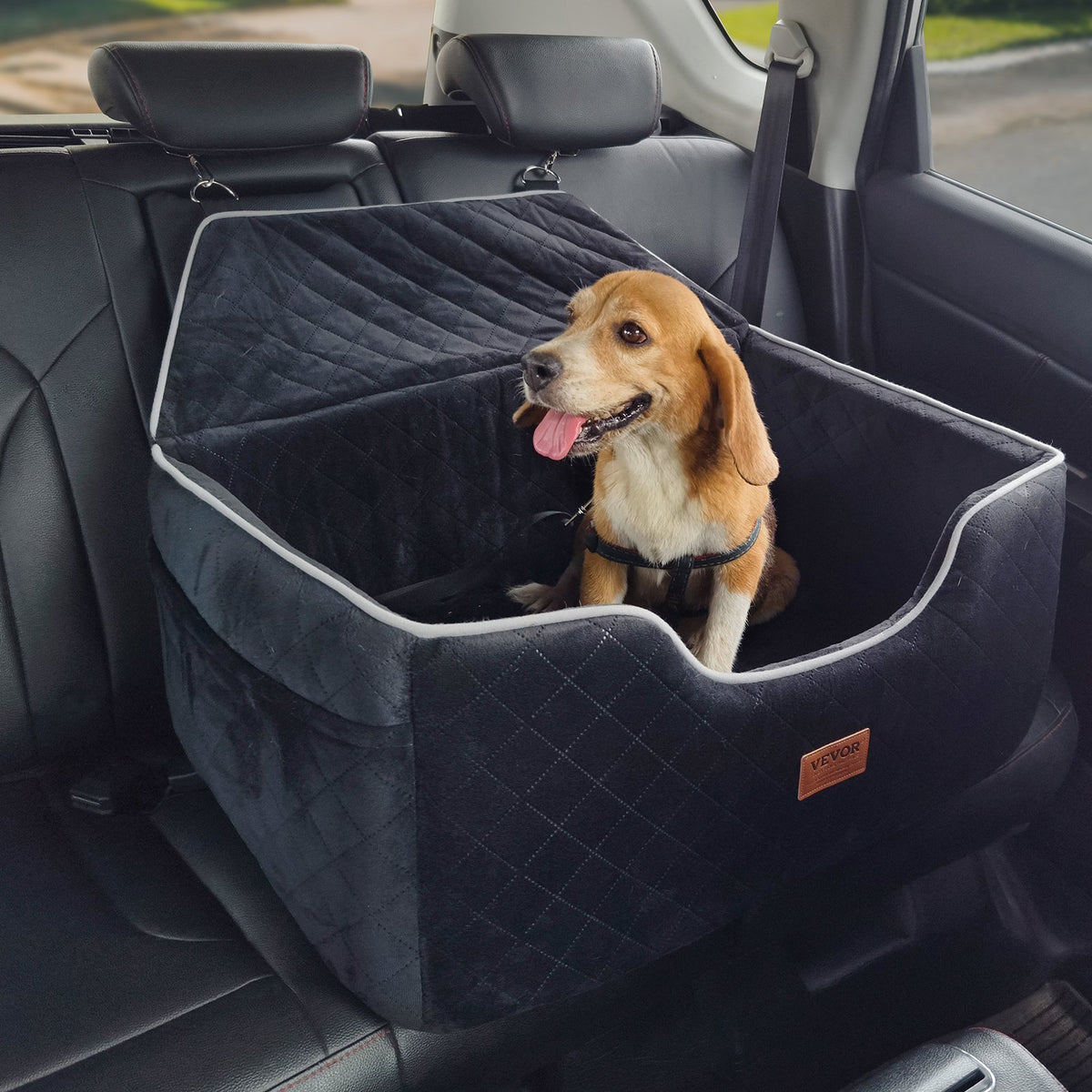 VEVOR Dog Car Seat, Dog Booster Seat for Car with A Storage Pocket, Pet Car Seat with Clip-On Safety Leash, Sponge Filling, Dog Car Bed for Medium & Large Dog up to 55 lbs, Black - CWZGQCZYSFSC6Z483V0 - view 1