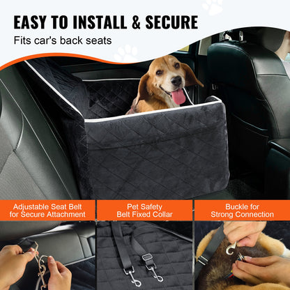 VEVOR Dog Car Seat, Dog Booster Seat for Car with A Storage Pocket, Pet Car Seat with Clip-On Safety Leash, Sponge Filling, Dog Car Bed for Medium & Large Dog up to 55 lbs, Black - CWZGQCZYSFSC6Z483V0 - view 5