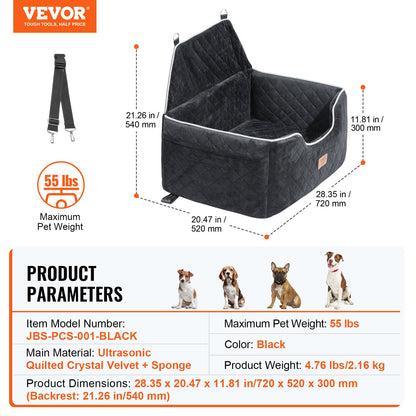 VEVOR Dog Car Seat, Dog Booster Seat for Car with A Storage Pocket, Pet Car Seat with Clip-On Safety Leash, Sponge Filling, Dog Car Bed for Medium & Large Dog up to 55 lbs, Black - CWZGQCZYSFSC6Z483V0 - view 8