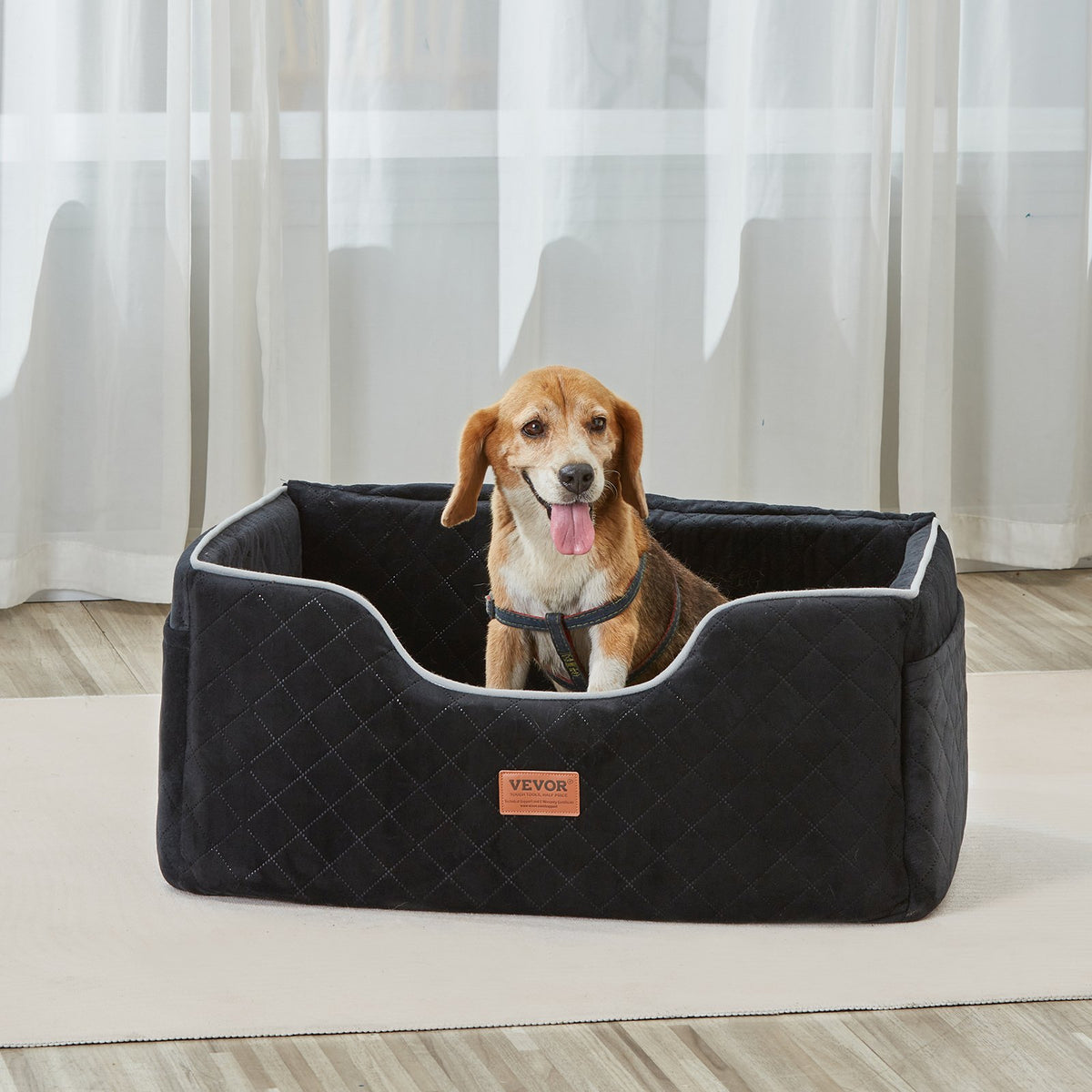 VEVOR Dog Car Seat, Dog Booster Seat for Car with A Storage Pocket, Pet Car Seat with Clip-On Safety Leash, Sponge Filling, Dog Car Bed for Medium & Large Dog up to 55 lbs, Black - CWZGQCZYSFSC6Z483V0 - view 9