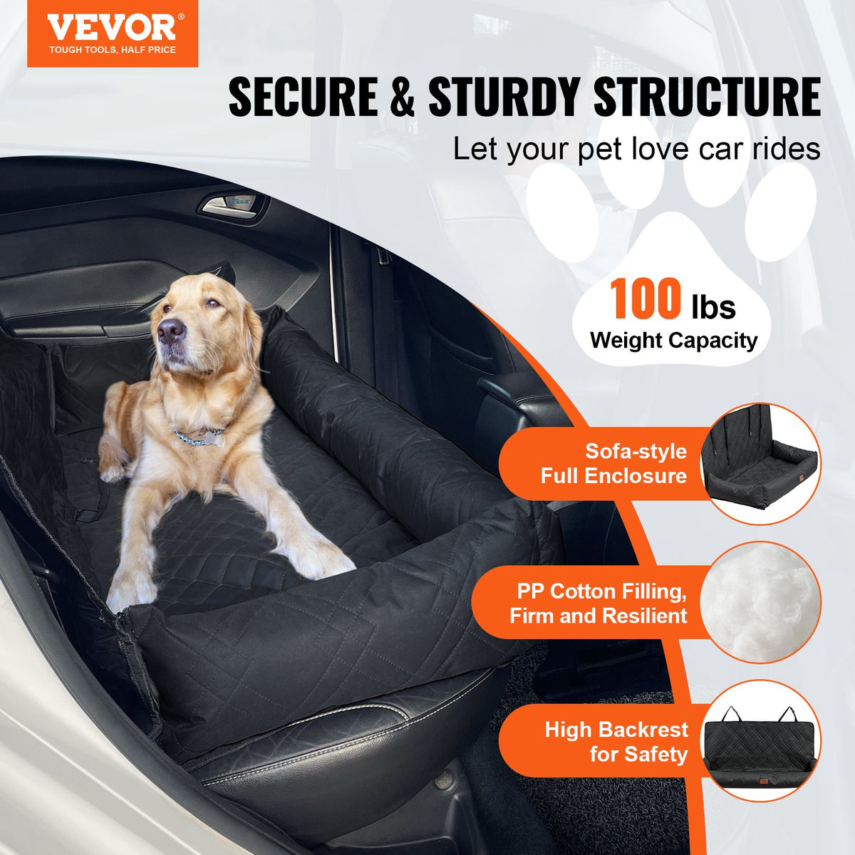 VEVOR Dog Car Seat, Waterproof Dog Booster Seat for Car, Pet Car Seat with Clip-On Safety Leash, PP Cotton Filling, Dog Car Bed for Medium & Large Dog up to 100 lbs, Black - CWZGQCZYSFSHXYKEFV0 - view 3