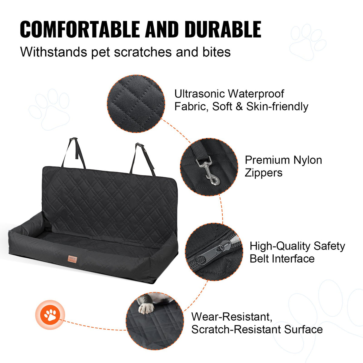 VEVOR Dog Car Seat, Waterproof Dog Booster Seat for Car, Pet Car Seat with Clip-On Safety Leash, PP Cotton Filling, Dog Car Bed for Medium & Large Dog up to 100 lbs, Black - CWZGQCZYSFSHXYKEFV0 - view 4