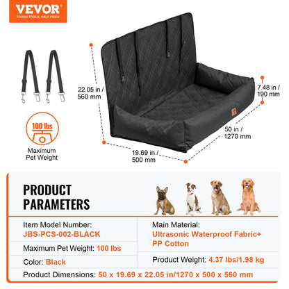 VEVOR Dog Car Seat, Waterproof Dog Booster Seat for Car, Pet Car Seat with Clip-On Safety Leash, PP Cotton Filling, Dog Car Bed for Medium & Large Dog up to 100 lbs, Black - CWZGQCZYSFSHXYKEFV0 - view 8