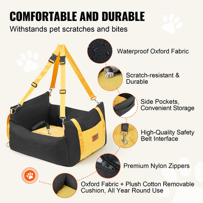 VEVOR Dog Car Seat, Waterproof Dog Booster Seat for Car with Side Handles and A Storage Pocket, Clip-On Safety Leash and PP Cotton Filling, Dog Car Bed for Small Dog up to 25lbs, Black - CWZGQCZYSFSQ7UB6XV0 - view 4