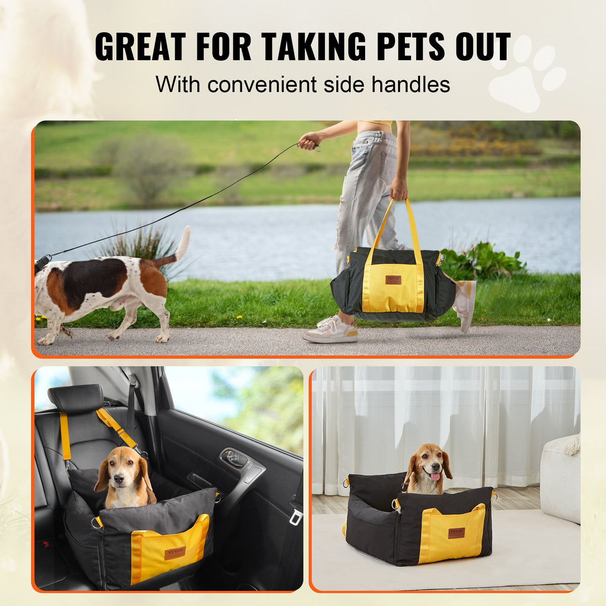 VEVOR Dog Car Seat, Waterproof Dog Booster Seat for Car with Side Handles and A Storage Pocket, Clip-On Safety Leash and PP Cotton Filling, Dog Car Bed for Small Dog up to 25lbs, Black - CWZGQCZYSFSQ7UB6XV0 - view 7