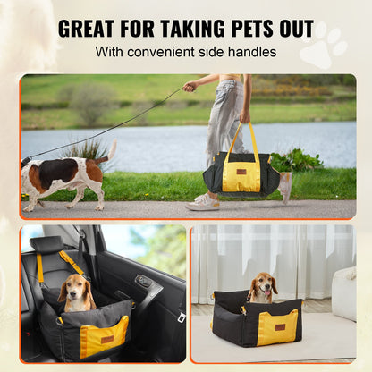VEVOR Dog Car Seat, Waterproof Dog Booster Seat for Car with Side Handles and A Storage Pocket, Clip-On Safety Leash and PP Cotton Filling, Dog Car Bed for Small Dog up to 25lbs, Black - CWZGQCZYSFSQ7UB6XV0 - view 7