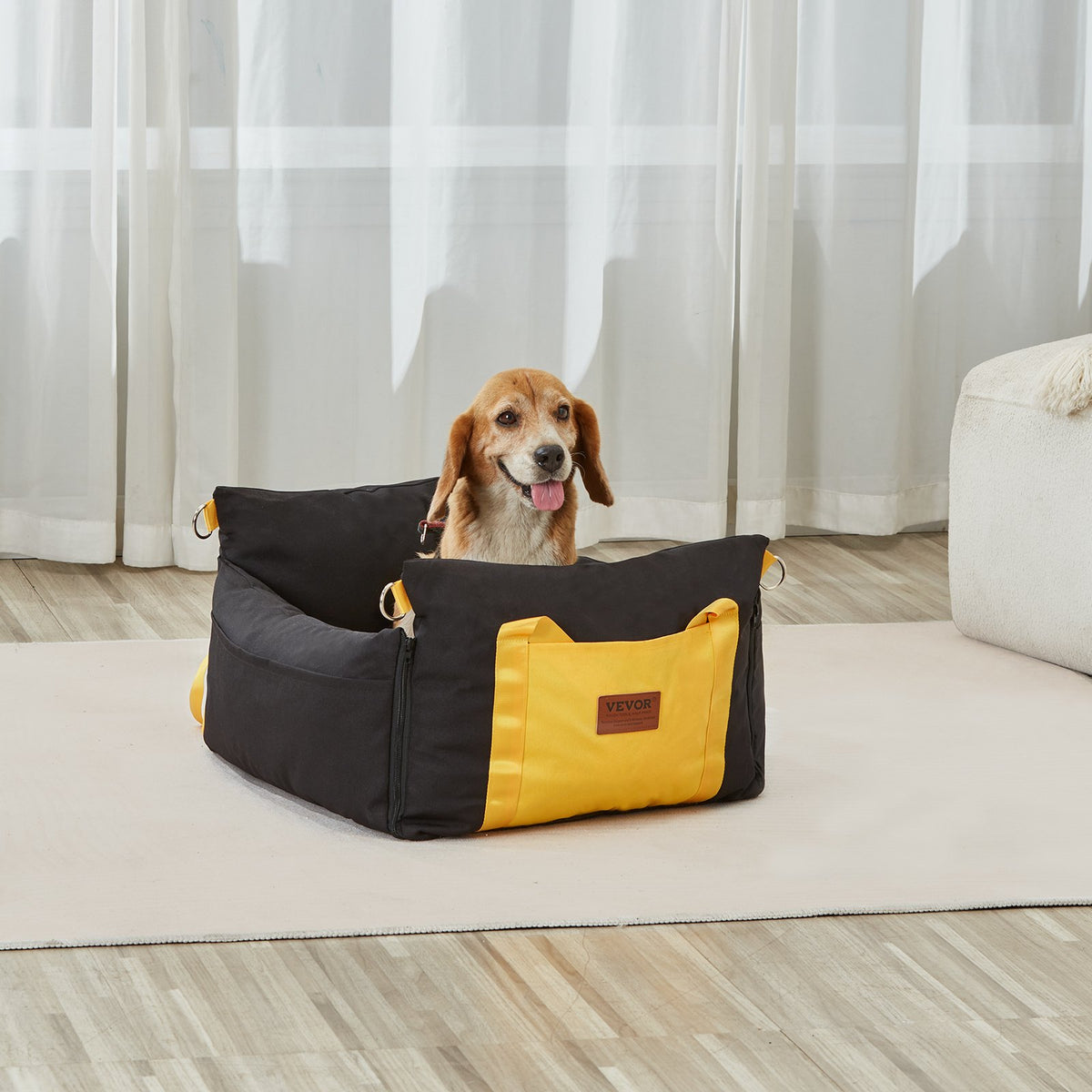 VEVOR Dog Car Seat, Waterproof Dog Booster Seat for Car with Side Handles and A Storage Pocket, Clip-On Safety Leash and PP Cotton Filling, Dog Car Bed for Small Dog up to 25lbs, Black - CWZGQCZYSFSQ7UB6XV0 - view 9