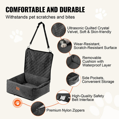 VEVOR Dog Car Seat, Dog Booster Seat for Car with A Storage Pocket, Clip-On Safety Leash, Sponge and PP Cotton Filling, Dog Car Bed for Small & Medium Dog up to 40lbs, Black - CWZGQCZYSFSQM6UMNV0 - view 4