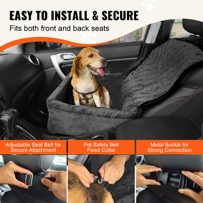 VEVOR Dog Car Seat, Dog Booster Seat for Car with A Storage Pocket, Clip-On Safety Leash, Sponge and PP Cotton Filling, Dog Car Bed for Small & Medium Dog up to 40lbs, Black - CWZGQCZYSFSQM6UMNV0 - view 5