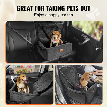 VEVOR Dog Car Seat, Dog Booster Seat for Car with A Storage Pocket, Clip-On Safety Leash, Sponge and PP Cotton Filling, Dog Car Bed for Small & Medium Dog up to 40lbs, Black - CWZGQCZYSFSQM6UMNV0 - view 7