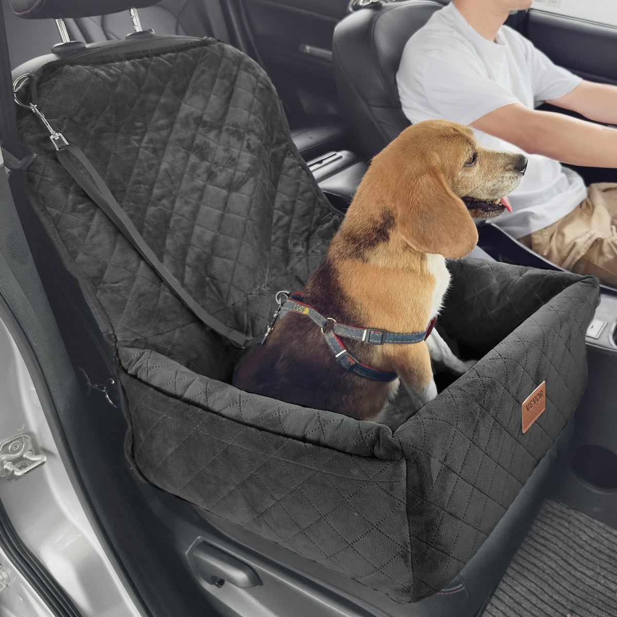 VEVOR Dog Car Seat, Dog Booster Seat for Car with A Storage Pocket, Clip-On Safety Leash, Sponge and PP Cotton Filling, Dog Car Bed for Small & Medium Dog up to 40lbs, Black - CWZGQCZYSFSQM6UMNV0 - view 9