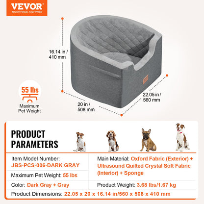 VEVOR Dog Car Seat, Waterproof Dog Booster Seat for Car with A Storage Pocket, Clip-On Safety Leash and Sponge Filling, Dog Car Bed for Small & Medium Dog up to 55lbs, Gray - CWZGQCZYTSQH1HCRMV0 - view 8