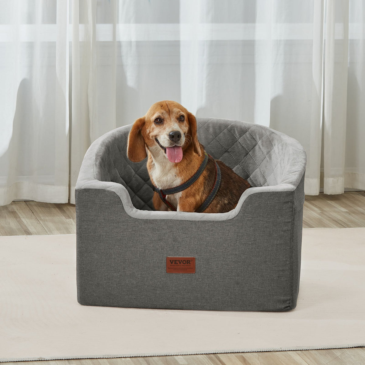 VEVOR Dog Car Seat, Waterproof Dog Booster Seat for Car with A Storage Pocket, Clip-On Safety Leash and Sponge Filling, Dog Car Bed for Small & Medium Dog up to 55lbs, Gray - CWZGQCZYTSQH1HCRMV0 - view 9