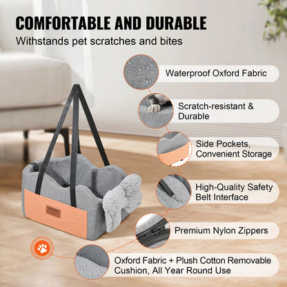 VEVOR Console Dog Car Seat, Center Console Dog Booster Seat for Small Dog, Pet Car Seat for Car Armrest with Clip-On Leash, Adjustable Straps, Supports up to 8lbs, Dark Gray - CWZGQCZYXSZKLZXT4V0 - view 4