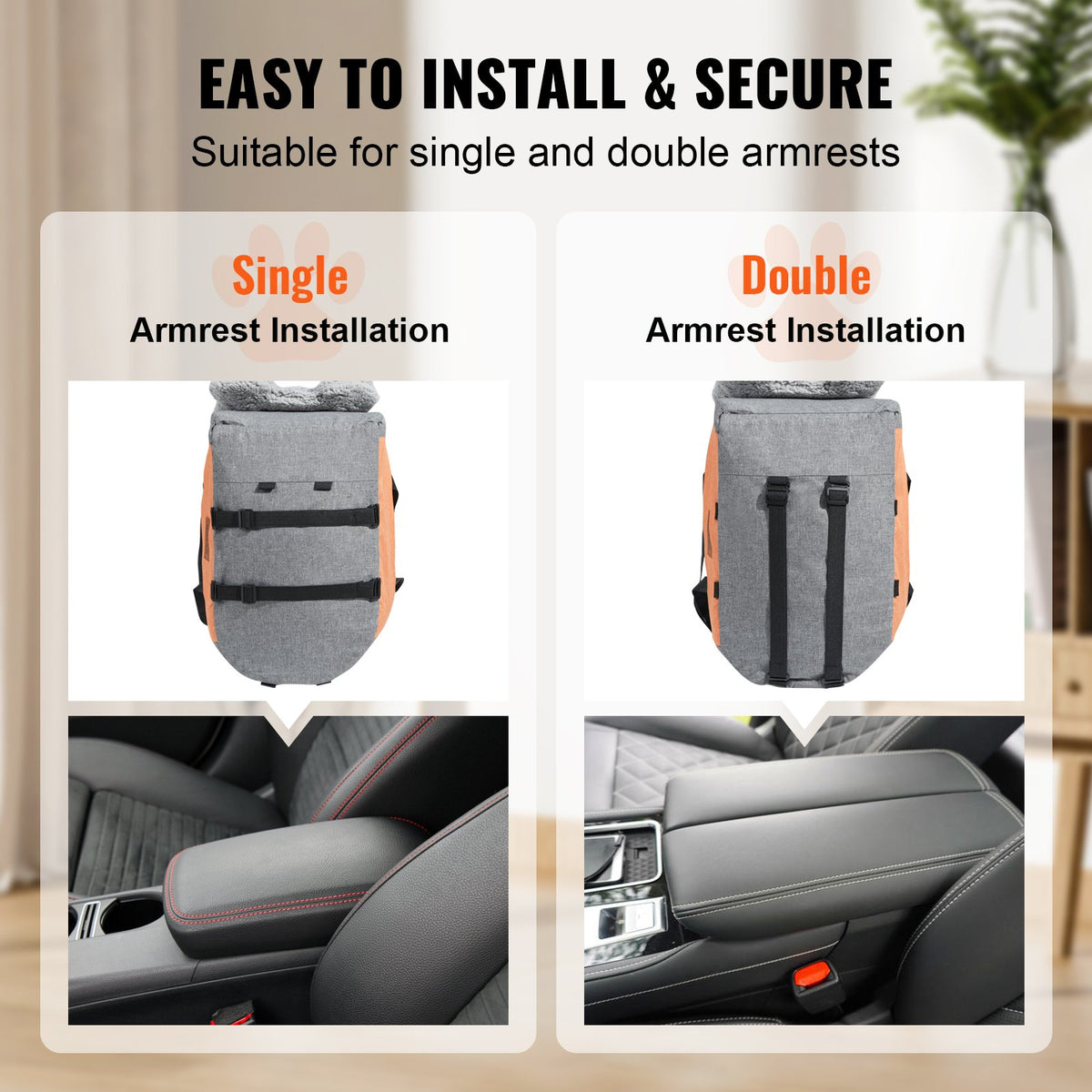VEVOR Console Dog Car Seat, Center Console Dog Booster Seat for Small Dog, Pet Car Seat for Car Armrest with Clip-On Leash, Adjustable Straps, Supports up to 8lbs, Dark Gray - CWZGQCZYXSZKLZXT4V0 - view 5