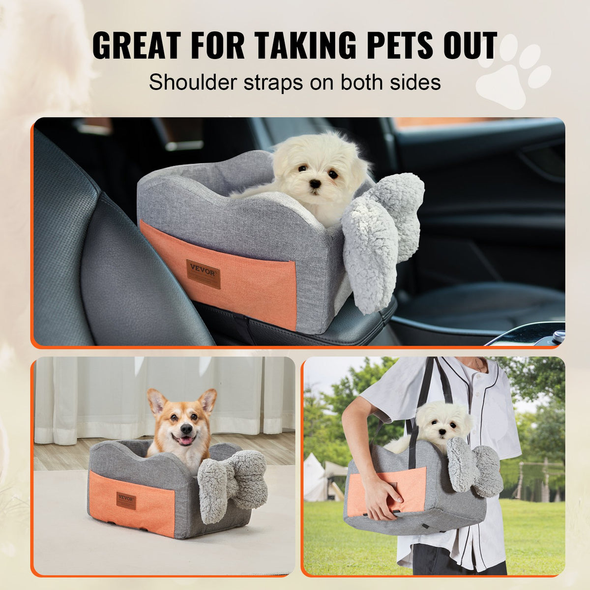 VEVOR Console Dog Car Seat, Center Console Dog Booster Seat for Small Dog, Pet Car Seat for Car Armrest with Clip-On Leash, Adjustable Straps, Supports up to 8lbs, Dark Gray - CWZGQCZYXSZKLZXT4V0 - view 7