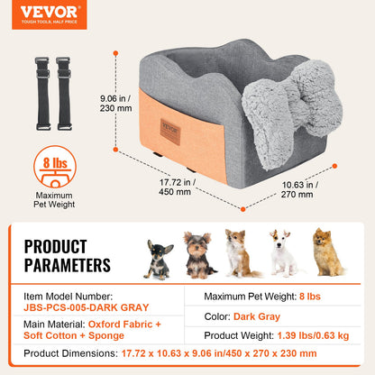 VEVOR Console Dog Car Seat, Center Console Dog Booster Seat for Small Dog, Pet Car Seat for Car Armrest with Clip-On Leash, Adjustable Straps, Supports up to 8lbs, Dark Gray - CWZGQCZYXSZKLZXT4V0 - view 8