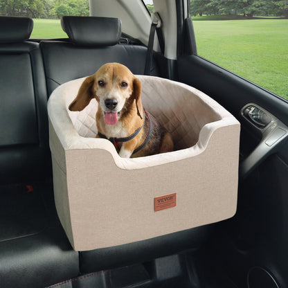 VEVOR Dog Car Seat, Waterproof Dog Booster Seat for Car with A Storage Pocket, Clip-On Safety Leash and Sponge Filling, Dog Car Bed for Small & Medium Dog up to 55lbs, Brown - CWZGQCZYZQHT264QBV0 - view 1
