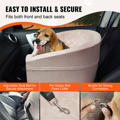 VEVOR Dog Car Seat, Waterproof Dog Booster Seat for Car with A Storage Pocket, Clip-On Safety Leash and Sponge Filling, Dog Car Bed for Small & Medium Dog up to 55lbs, Brown - CWZGQCZYZQHT264QBV0 - view 5