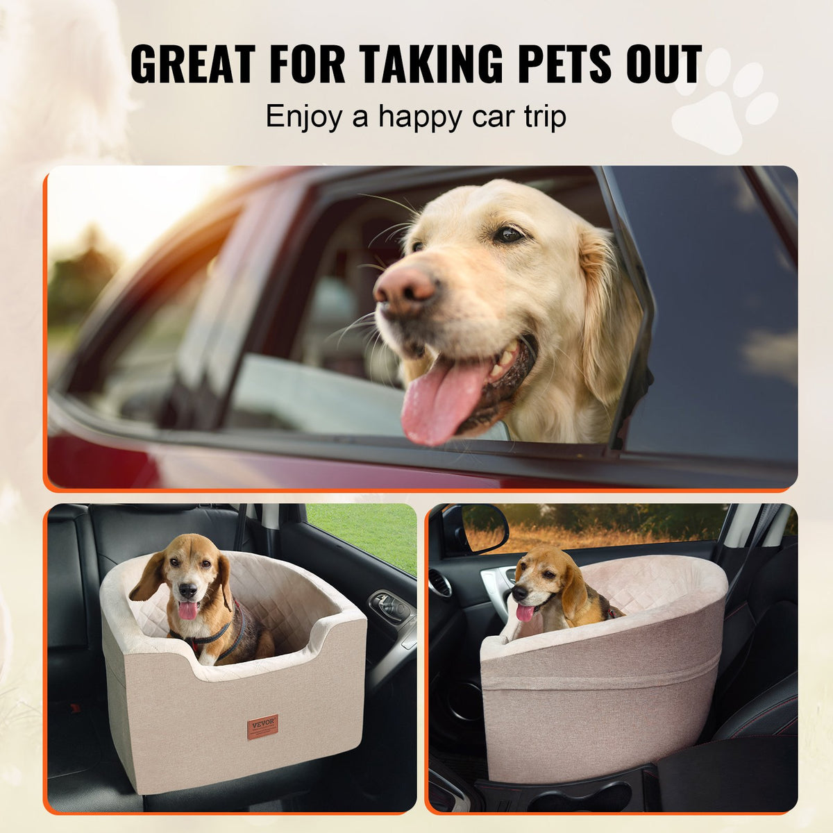 VEVOR Dog Car Seat, Waterproof Dog Booster Seat for Car with A Storage Pocket, Clip-On Safety Leash and Sponge Filling, Dog Car Bed for Small & Medium Dog up to 55lbs, Brown - CWZGQCZYZQHT264QBV0 - view 7