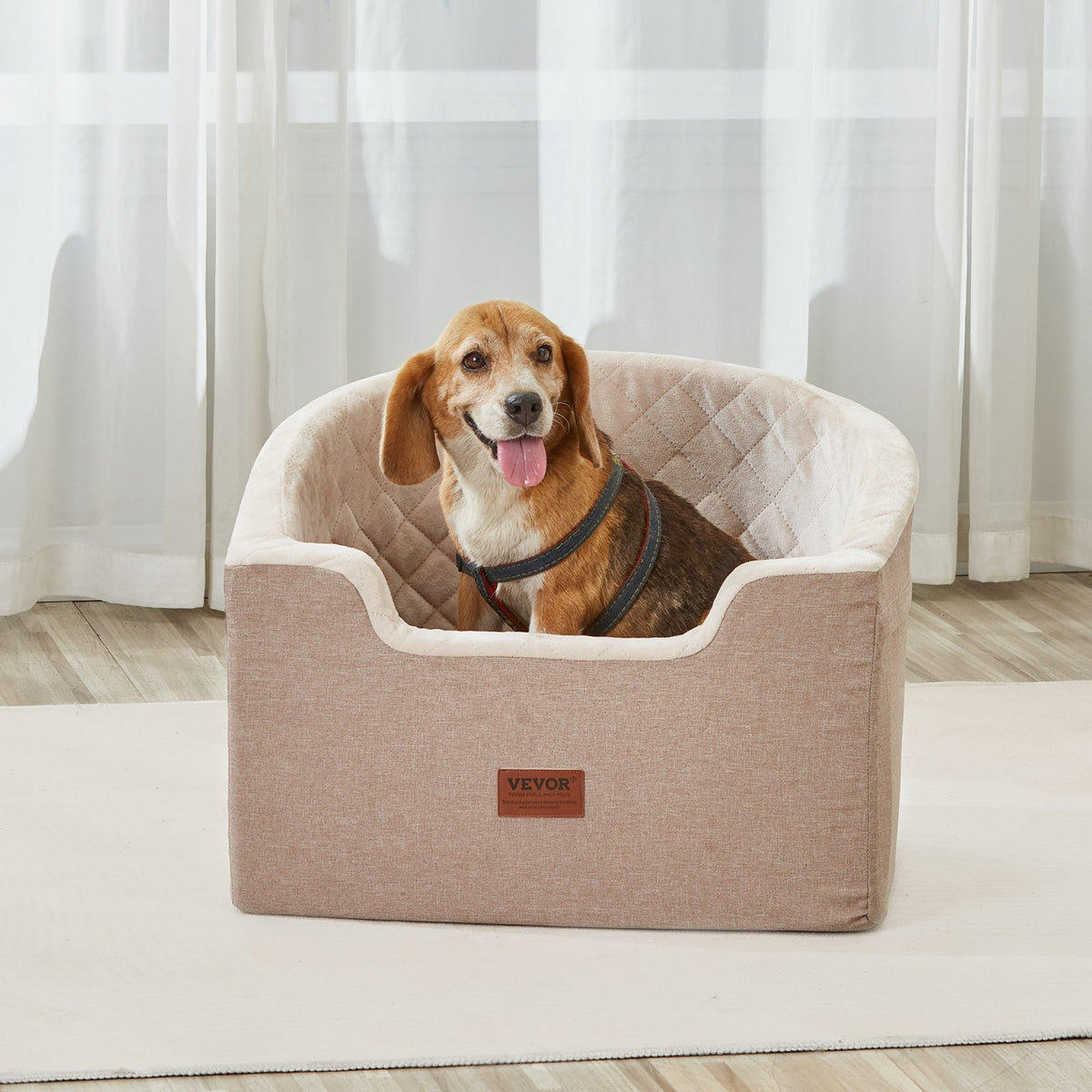 VEVOR Dog Car Seat, Waterproof Dog Booster Seat for Car with A Storage Pocket, Clip-On Safety Leash and Sponge Filling, Dog Car Bed for Small & Medium Dog up to 55lbs, Brown - CWZGQCZYZQHT264QBV0 - view 9