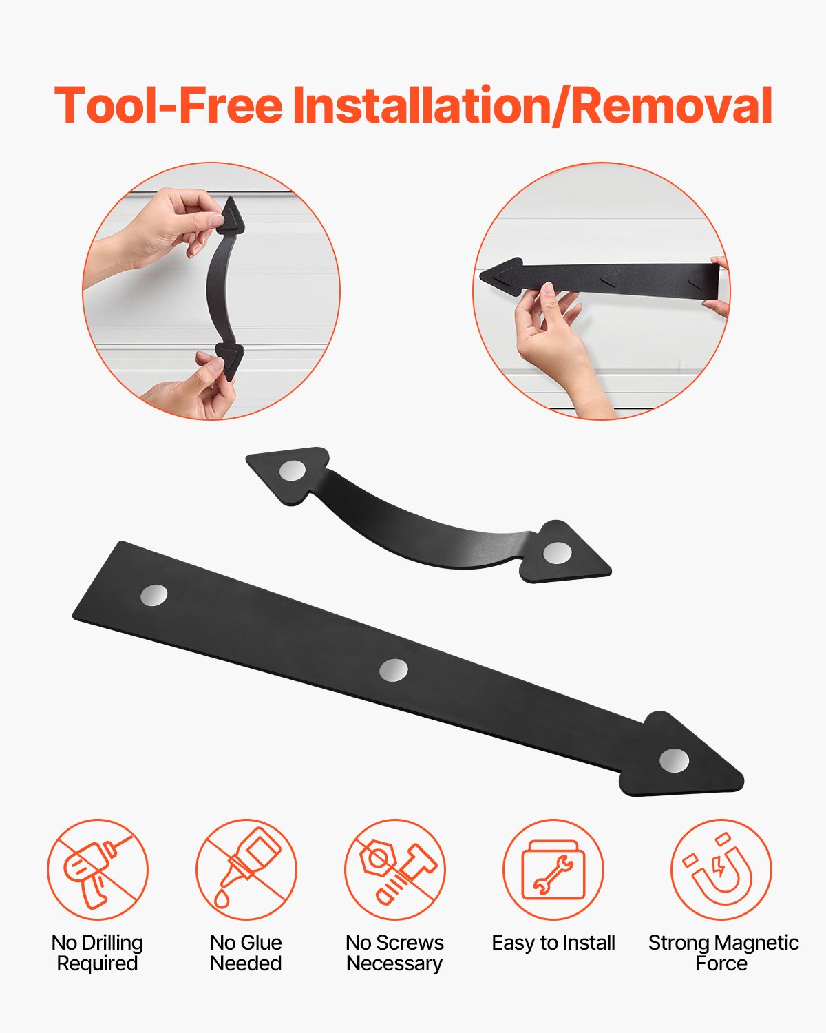 VEVOR Magnetic Garage Door Hardware Kit, Decorative Garage Door Hinges Handles, Black Carriage House Accents, No Installation Needed, 4 Hinges and 2 Handles for Barn Gate Curb Appeal - CXAZSLCZBSJLXE1LB001V0 - view 5