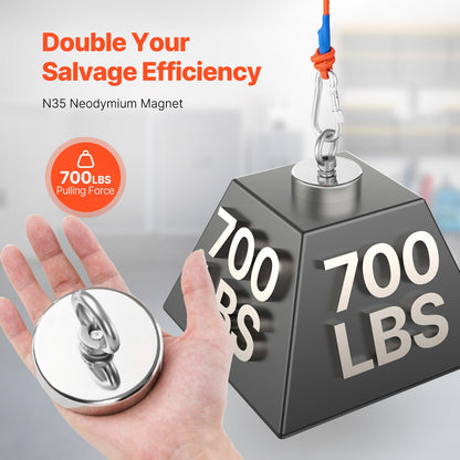VEVOR Fishing Magnet, 700 LBS/318 Kg Pulling Force Super Strong Neodymium Fishing Magnet, Rare Earth Magnet with Handle Diameter 2.36 in/60 mm for Retrieving in River, Magnetic Fishing, Heavy Hanging - CXDYCTDPDM70KC62EV0 - view 3
