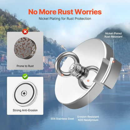 VEVOR Fishing Magnet, 700 LBS/318 Kg Pulling Force Super Strong Neodymium Fishing Magnet, Rare Earth Magnet with Handle Diameter 2.36 in/60 mm for Retrieving in River, Magnetic Fishing, Heavy Hanging - CXDYCTDPDM70KC62EV0 - view 5