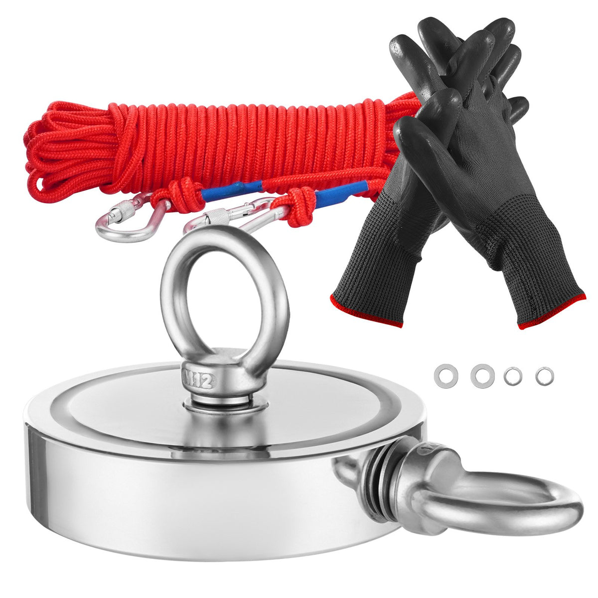 VEVOR Magnet Fishing Kit, 2000 LBS/907 Kg Double-Sided Pulling Force Strong Magnet Fishing Kit, Rare Earth Neodymium Magnetic Fishing Kit Includes Grappling Hook, Heavy Duty Rope, Gloves and Eyebolt - CXDYTZ2JTSM2K4AQDV0 - view 1
