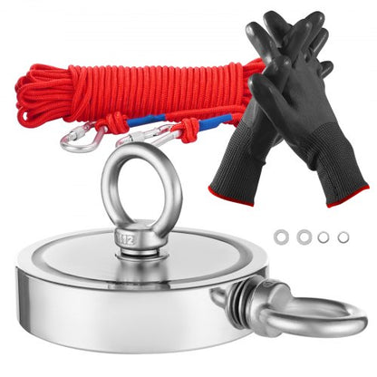 VEVOR Magnet Fishing Kit, 2000 LBS/907 Kg Double-Sided Pulling Force Strong Magnet Fishing Kit, Rare Earth Neodymium Magnetic Fishing Kit Includes Grappling Hook, Heavy Duty Rope, Gloves and Eyebolt - CXDYTZ2JTSM2K4AQDV0 - view 2