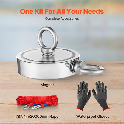 VEVOR Magnet Fishing Kit, 2000 LBS/907 Kg Double-Sided Pulling Force Strong Magnet Fishing Kit, Rare Earth Neodymium Magnetic Fishing Kit Includes Grappling Hook, Heavy Duty Rope, Gloves and Eyebolt - CXDYTZ2JTSM2K4AQDV0 - view 4