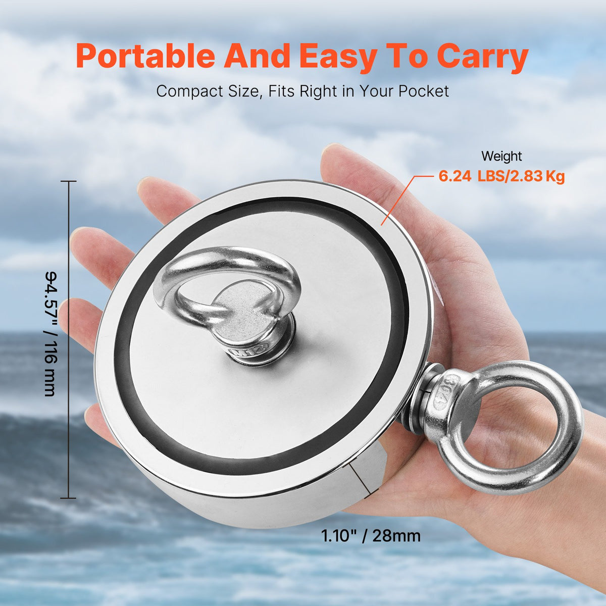 VEVOR Magnet Fishing Kit, 2000 LBS/907 Kg Double-Sided Pulling Force Strong Magnet Fishing Kit, Rare Earth Neodymium Magnetic Fishing Kit Includes Grappling Hook, Heavy Duty Rope, Gloves and Eyebolt - CXDYTZ2JTSM2K4AQDV0 - view 6