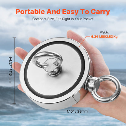 VEVOR Magnet Fishing Kit, 2000 LBS/907 Kg Double-Sided Pulling Force Strong Magnet Fishing Kit, Rare Earth Neodymium Magnetic Fishing Kit Includes Grappling Hook, Heavy Duty Rope, Gloves and Eyebolt - CXDYTZ2JTSM2K4AQDV0 - view 6