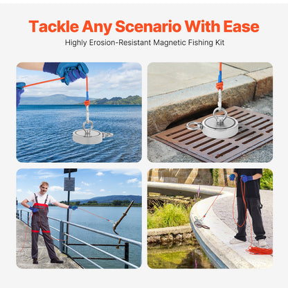 VEVOR Magnet Fishing Kit, 2000 LBS/907 Kg Double-Sided Pulling Force Strong Magnet Fishing Kit, Rare Earth Neodymium Magnetic Fishing Kit Includes Grappling Hook, Heavy Duty Rope, Gloves and Eyebolt - CXDYTZ2JTSM2K4AQDV0 - view 7