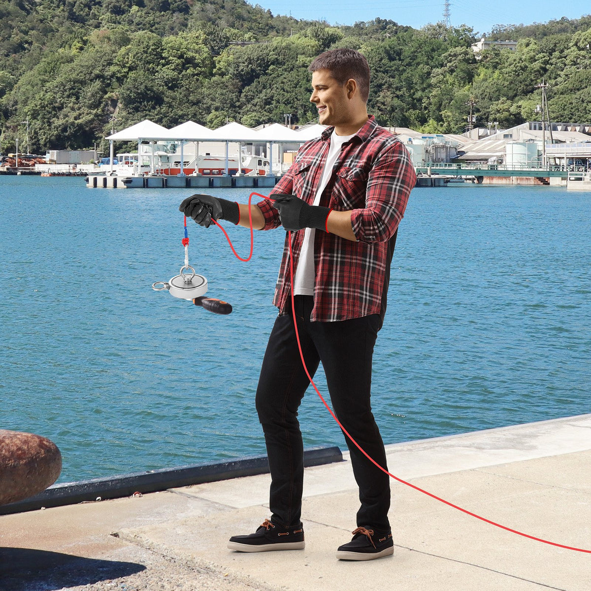 VEVOR Magnet Fishing Kit, 2000 LBS/907 Kg Double-Sided Pulling Force Strong Magnet Fishing Kit, Rare Earth Neodymium Magnetic Fishing Kit Includes Grappling Hook, Heavy Duty Rope, Gloves and Eyebolt - CXDYTZ2JTSM2K4AQDV0 - view 9