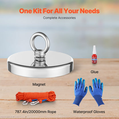 VEVOR Magnet Fishing Kit, 1300 LBS/590 Kg Single-Sided Pulling Force Strong Magnet Fishing Kit, Rare Earth Neodymium Magnetic Fishing Kit Includes Grappling Hook, Heavy Duty Rope, Gloves and Eyebolt - CXDYTZDM1300S5Q9OV0 - view 4