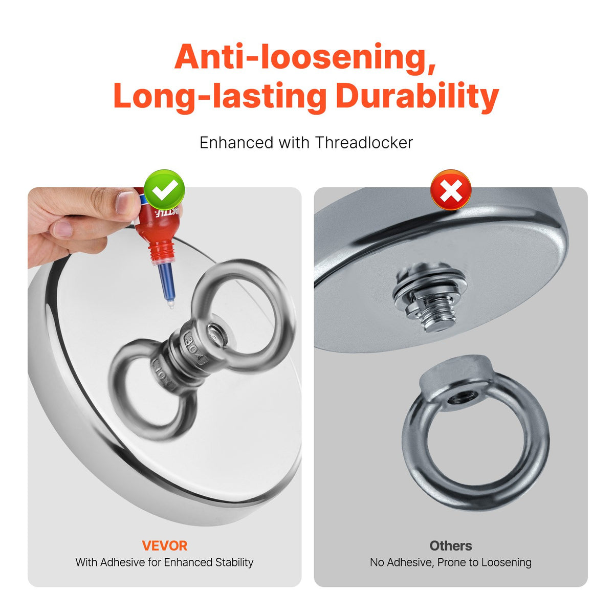 VEVOR Magnet Fishing Kit, 1300 LBS/590 Kg Single-Sided Pulling Force Strong Magnet Fishing Kit, Rare Earth Neodymium Magnetic Fishing Kit Includes Grappling Hook, Heavy Duty Rope, Gloves and Eyebolt - CXDYTZDM1300S5Q9OV0 - view 6