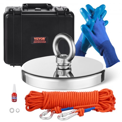VEVOR Magnet Fishing Kit, 2000 LBS/907 Kg Single-Sided Pulling Force Magnet Fishing Kit, Rare Earth Neodymium Magnetic Fishing Kit Includes Grappling Hook, Heavy Duty Rope, Gloves, Eyebolt, Carry Case - CXDYTZDM2000JQ4ALV0 - view 2