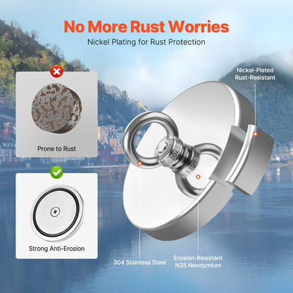 VEVOR Magnet Fishing Kit, 2000 LBS/907 Kg Single-Sided Pulling Force Magnet Fishing Kit, Rare Earth Neodymium Magnetic Fishing Kit Includes Grappling Hook, Heavy Duty Rope, Gloves, Eyebolt, Carry Case - CXDYTZDM2000JQ4ALV0 - view 5