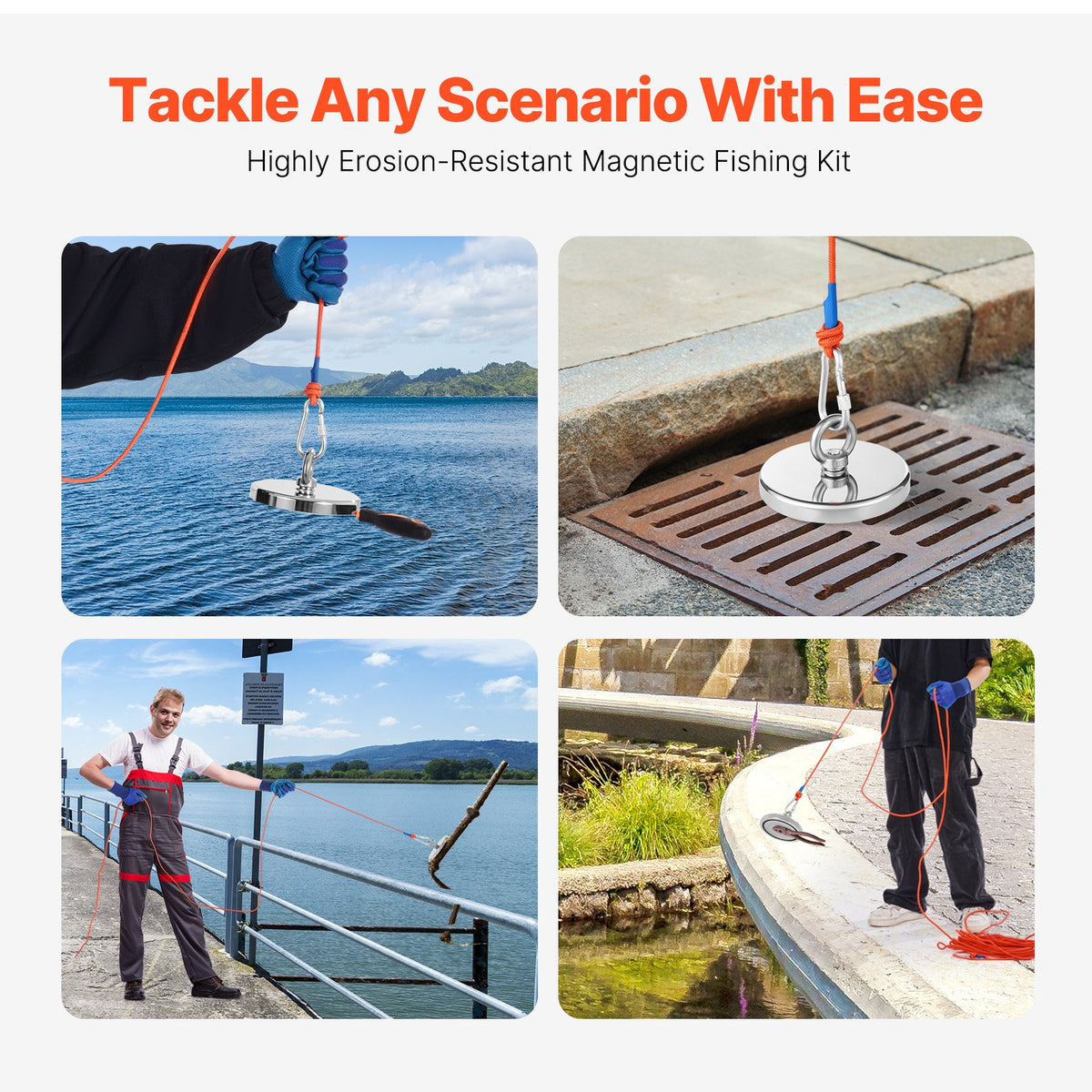 VEVOR Magnet Fishing Kit, 2000 LBS/907 Kg Single-Sided Pulling Force Magnet Fishing Kit, Rare Earth Neodymium Magnetic Fishing Kit Includes Grappling Hook, Heavy Duty Rope, Gloves, Eyebolt, Carry Case - CXDYTZDM2000JQ4ALV0 - view 7