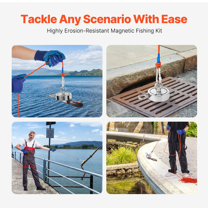 VEVOR Magnet Fishing Kit, 1400 LBS/635 Kg Double-Sided Pulling Force Magnet Fishing Kit, Rare Earth Neodymium Magnetic Fishing Kit Includes Grappling Hook, Heavy Duty Rope, Gloves, Eyebolt, Carry Case - CXDYTZSM1400T20HUV0 - view 7