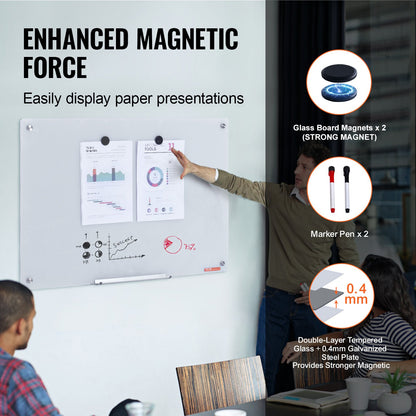 VEVOR Magnetic Glass Whiteboard, Dry Erase Board 36"x24", Wall-Mounted Large White Glassboard Frameless, with Marker Tray, an Eraser and 2 Markers, White - CXGCBLBGHBL3CGGHBV0 - view 4