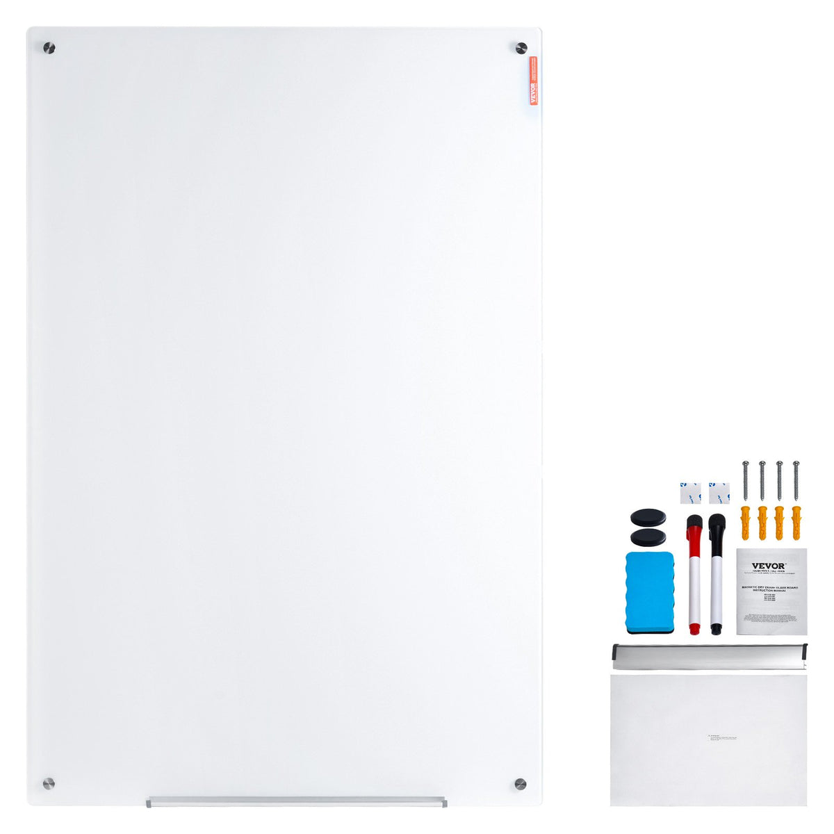 VEVOR Magnetic Glass Whiteboard, Dry Erase Board 36"x24", Wall-Mounted Large White Glassboard Frameless, with Marker Tray, an Eraser and 2 Markers, White - CXGCBLBGHBL3CGGHBV0 - view 10