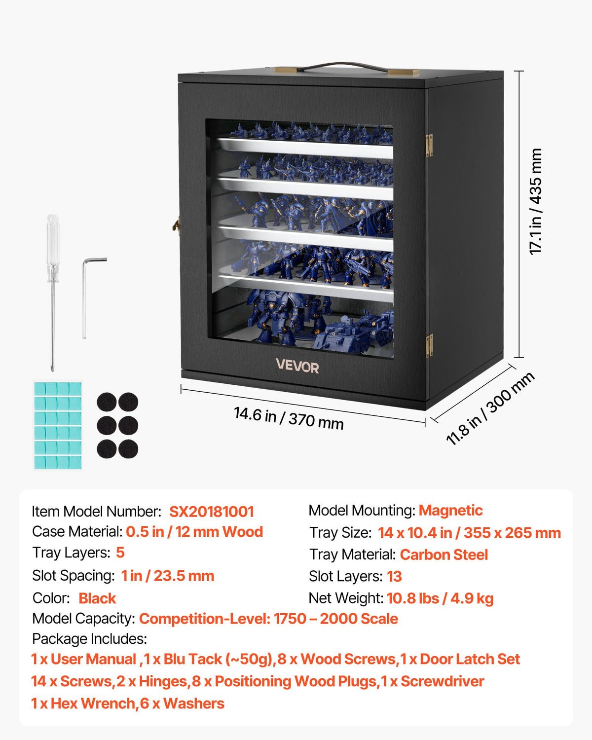 VEVOR Miniatures Storage Case, Warhammer Fits for 1750-2000 Scale Models, Wooden Miniatures Display Holder with 5 Tray & 13 Slots, Miniature Transport Case for Collectibles (Minis Not Included) - CXGDBSJCMX00JM96I001V0 - view 8