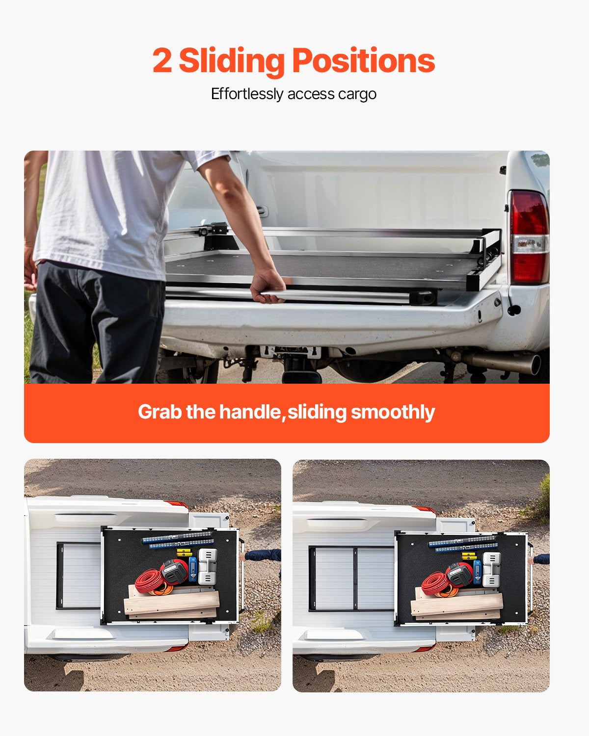 VEVOR Sliding Truck Bed Organizer, 65 x 48-Inch Heavy Duty Truck Bed Storage Drawer with 1000 lbs Capacity, Features 6 Movable Rings for Securing, 2-Postion Slide out Tray for Pickup Trucks, Black - CXHCSTP6548IH0VU6V0 - view 4